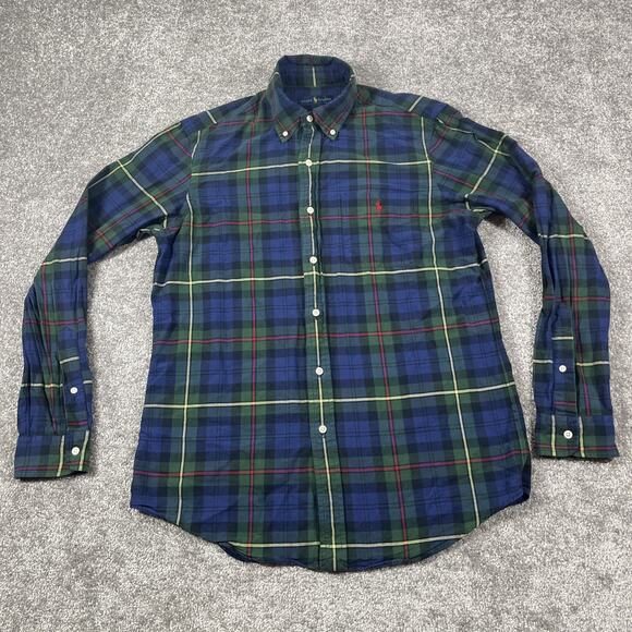 Ralph Lauren Flannel Shirt Mens Medium Button Down Tartan Plaid Cotton Pony - Picture 2 of 14